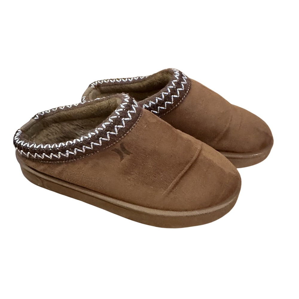 Hurley Brown Suede Lined Slip On Slippers Moccasin Clogs Youth Size 2 Cozy‎